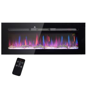 50" Recessed and Wall Mountable Fireplace Heater with Remote Control, Adjustable Flame Color and Brightness