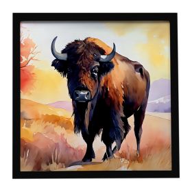 American Bison Framed Metal Print Bathroom, Kitchen, Office, Home Decor Wall Art Ready to Hang, Square, 8X8