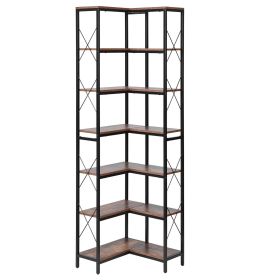 VEVOR 7 Tier Corner Bookshelf, 79" Tall Corner Bookcase with Heavy Duty Metal Frame & Wooden Shelves