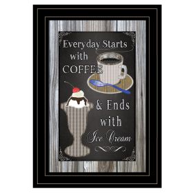 "Everyday Starts with Coffee" Chalkboard framed By Trendy Decor 4U, Ready to Hang Framed Print, Black Frame