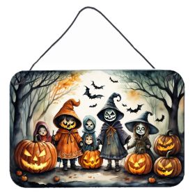 NEW Trick or Treaters Spooky Halloween Wall or Door Hanging Prints Aluminum Metal Sign Kitchen Wall Bar Bathroom Plaque Home Decor, 8HX12W, Multi