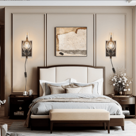 Only Supports Plug-in Rustic Farmhouse Wall Sconces Set Of 2, Vintage Industrial Plug-in Wall Lights With Clear Glass Shade, Black And Gold Finis (Option: Black and Gold)