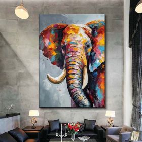 Hand Painted Oil Painting Boho Wall decor Colorful elephant Oil Painting on Canvas animal painting art large 3d wall art original painting Textur (style: 01, size: 90X120cm)